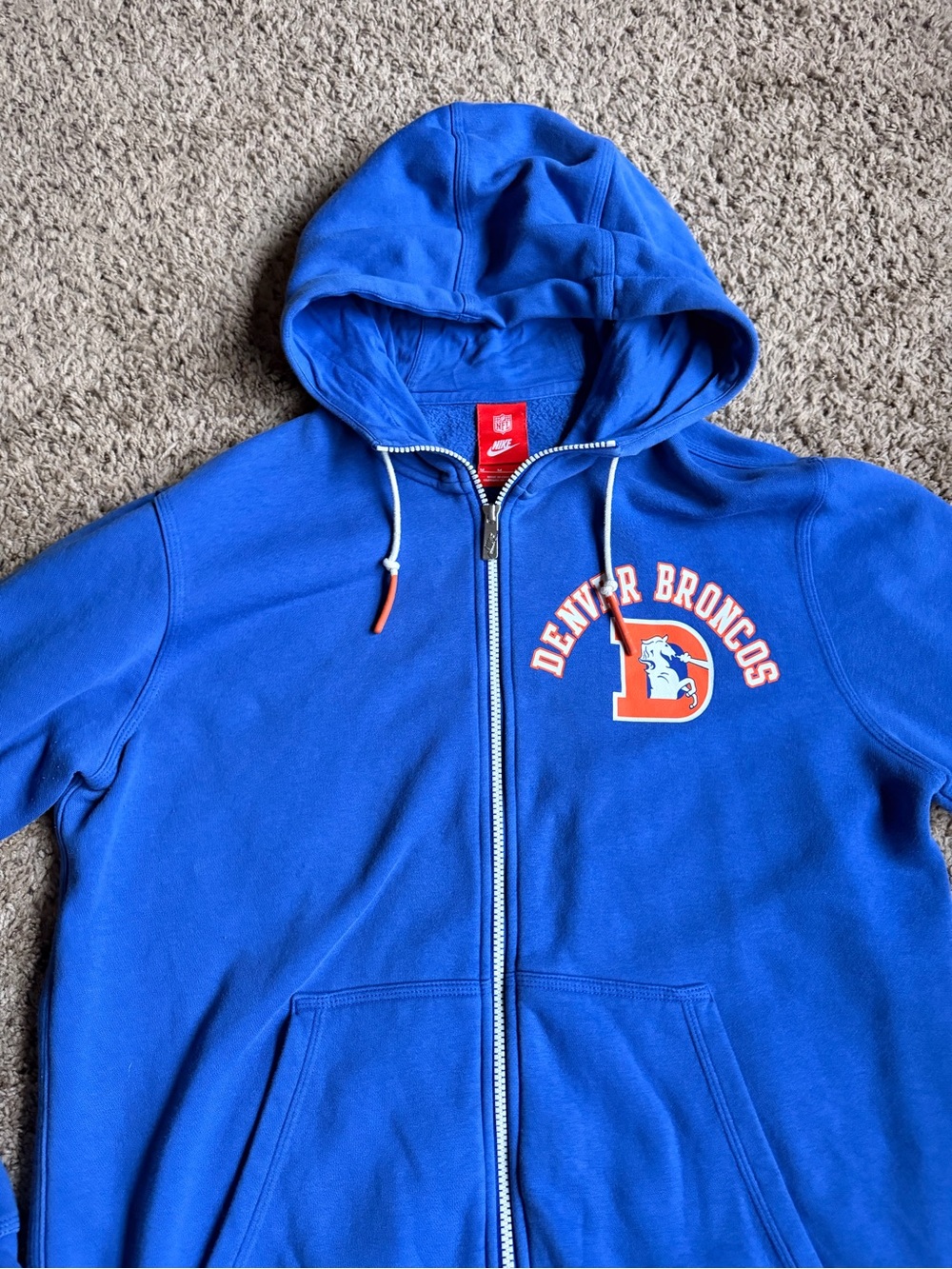 Nike Full Zip Hoodie Sweatshirt Denver Broncos Football NFL Medium Blue